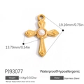 Pendentif croix en acier doré avec perle blanche, imperméable et hypoallergénique de DIY - Style Croix avec Perle Blanche (PJ93077)