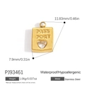 Gold stainless steel passport charm pendant with heart zircon and engraved text details - Mini Passport Charm(PJ93461)