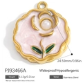 Ciondolo rosa in smalto rosa in acciaio inossidabile dorato con perla bianca centrale - Stile Perla Rosa Smalto Rosa (PJ93466A)