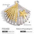 Pendaglio a conchiglia in acciaio inossidabile con stella marina oro e perle - Stile Conchiglia di Perla Stella Marina Bicolore Oro e Argento (PJ93468)