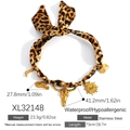 Leopard print silk scarf necklace with stainless steel cowboy charms and golden bull head - Western Cowboy Style Necklace (XL32148)