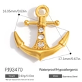 Pendente ancora lucido in acciaio inossidabile dorato con tre pietre di zircone - Stile Ancora in Oro Lucido con Tre Diamanti (PJ93470)