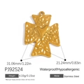 Golden stainless steel heart cross pendant with hammered texture and waterproof finish - Gold Hammered Cross Style (PJ92524)