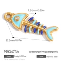 Pendaglio a lisca di pesce in acciaio inossidabile con smalto blu e oro - Stile Lisca di Pesce Blu Cielo e Blu Notte (PJ93472SB)