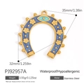 18K gold horseshoe pendant with blue devil eye and floral pattern in stainless steel - Blue Evil Eye Horseshoe Style (PJ92957A)