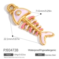 Ciondolo a lisca di pesce in acciaio inossidabile con smalto rosa e viola e zircone - Stile Lisca di Pesce in Smalto Rosa e Viola (PJ93473B)