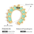 Gold stainless steel horseshoe charm with light blue enamel, flower, and evil eye motif - Light Blue Horseshoe Evil Eye Style (PJ92957B)