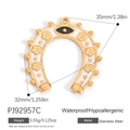 Golden horseshoe charm with white enamel and blue evil eye detail for jewelry - White Horseshoe Evil Eye Style (PJ92957C)
