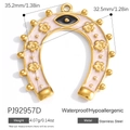 Pink enamel horseshoe pendant in gold stainless steel with floral and evil eye details - Pink Horseshoe Evil Eye Style (PJ92957D)