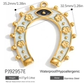 Blue enamel horseshoe pendant with gold flower and evil eye detail in stainless steel - Light Blue Horseshoe Floral Style (PJ92957E)