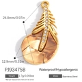 Pendente piuma dorato in acciaio inossidabile con strass e inserto in conchiglia - Stile Piuma con Patchwork di Conchiglia Marrone (PJ93475B)