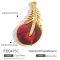 Ciondolo a piuma in smalto rosso e acciaio inossidabile dorato con zirconi 24,8mm - Stile Piuma in Smalto Rosso (PJ93475C)