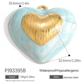 Light blue marbled heart pendant in stainless steel for DIY jewelry making - Blue Marble Pattern Heart Style (PJ93395B)