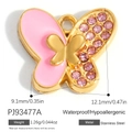 Ciondolo a farfalla in acciaio inossidabile con smalto rosa e dettagli in zirconi - Stile Farfalla Asimmetrica Rosa (PJ93477A)