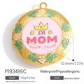 Golden stainless steel Love Mom locket with pink floral enamel and crown design - LOVE MOM Pink Round Locket (PJ93496C)