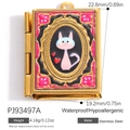 Golden stainless steel book locket with pink cat and red heart enamel charms - Pink Cartoon Cat Book Pendant (PJ93497A)