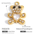 Ciondolo a forma di orso in acciaio inossidabile dorato con cristallo a cuore e zirconi - Stile Diamante a Forma di Cuore di Orsacchiotto (PJ93478)