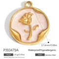 Ciondolo in acciaio inossidabile dorato con rosa in smalto rosa e finitura impermeabile - Stile Rosa Rosa Perlato (PJ93479A)