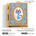 Golden book pendant with blue cat design made of waterproof stainless steel - Blue Vintage Cat Book Pendant (PJ93497B)