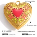 Golden heart pendant with red center and pink floral relief made of stainless steel - Red Center Heart Pendant (PJ93498B)