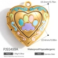 Golden heart locket pendant in stainless steel with colorful paw print enamel pattern - Colorful Paw Print Heart Locket (PJ93499A)