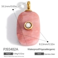 Ciondolo a fiore rettangolare in smalto rosa e acciaio inossidabile con cristallo - Stile Zircone in Pietra Rettangolare Rosa (PJ93482A)