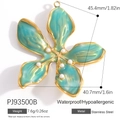 Golden stainless steel flower pendant with green enamel and pearl detail - Turquoise Floral Pearl Pendant (PJ93500B)