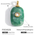 Pendente in pietra verde in acciaio inossidabile con zircone e gancio dorato - Stile Zircone in Pietra Rettangolare Verde (PJ93482B)