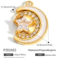 Pendente luna e stella in acciaio inossidabile dorato con zirconi bianchi - Stile Zircone Grande Stella Luna Oro (PJ93483)