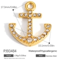Pendaglio a forma di ancora dorata in acciaio inossidabile con strass per collane - Stile Ancora Intarsiata di Strass Oro (PJ93484)