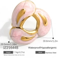 Pink enamel 18k gold plated stainless steel spiral ring with waterproof features - 18K Gold Plated / Pink Three-Leaf Spiral Ring (JZ21644B)