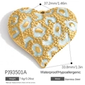 Golden stainless steel heart pendant with light blue enamel and leopard texture detail - Light Blue Relief Leopard Heart (PJ93501A)