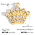Ciondolo a corona in acciaio inossidabile dorato con pietre di zirconia cubica chiare - Stile Corona Intarsiata di Strass Oro (PJ93485)