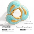 Waterproof gold plated stainless steel teardrop earrings in blue enamel finish - 18K Gold Plated / Light Blue Three-Leaf Rotating Ring (JZ21644C)