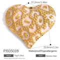 Pink heart pendant in stainless steel with golden leopard spots and waterproof finish - Light Pink Leopard Heart Pendant (PJ93501B)