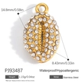 Ciondolo a conchiglia dorato in acciaio inossidabile con zirconi bianchi e impermeabile - Stile Conchiglia Intarsiata di Strass Oro (PJ93487)