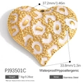 Golden heart-shaped stainless steel pendant with white leopard pattern enamel details - Gold White Leopard Heart Pendant (PJ93501C)