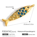 Colgante de pez en acero inoxidable dorado con esmalte azul y amarillo y medidas - Estilo de Pez Pequeño a Rayas Azules (PJ93474C)