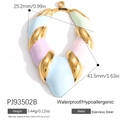 Gold stainless steel oval pendant with colorful enamel and twisted texture design - Colorful Twist Oval Pendant (PJ93502B)