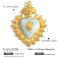 Waterproof stainless steel heart pendant with blue enamel and relief detail - Light Blue Radiant Heart Pendant (PJ93503A)