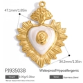 Vintage stainless steel gold heart pendant featuring a white shell cameo center - White Mother of Pearl Heart Relief Pendant (PJ93503B)