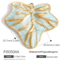 Gold leaf pendant in light blue enamel finish with precise size and weight markers - Light Blue Leaf Shape Pendant (PJ93504A)