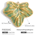 Leaf shaped stainless steel pendant with light green enamel and golden finish, 32mm size - Light Green Leaf Shape Pendant (PJ93504C)