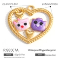 Waterproof stainless steel heart charm with pink and purple enamel cartoon cats - Cartoon Cat Rope Heart Pendant (PJ93507A)