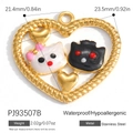 Golden stainless steel heart pendant with black and white cat enamel figures - Black White Cat Shape Heart Pendant (PJ93507B)