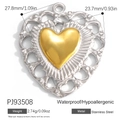 Two-tone stainless steel heart pendant with gold center and silver filigree edges - Gold Hollow Floral Heart Pendant (PJ93508)