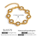Bracelet à maillons en acier inoxydable plaqué or 18K avec motifs de cœur et zircons - Bracelet à Maillons Ronds en Strass (SL41579) / Plaqué Or 18K