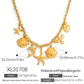 Goldene Edelstahlkette mit Seestern, Muschel und Delfin-Anhängern an einer dicken Gliederkette - Multi-Anhänger Ozean-Stil (XL31708)
