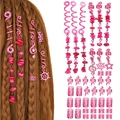 Kit bijoux de cheveux roses pour tresses avec spirales et pendentifs en pierre - Ensemble Complet d'Accessoires Dreadlock 39 Pièces