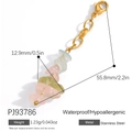 Pink and green natural crushed stone pendant with gold stainless steel chain - Irregular Natural Stone Style (PJ93786)